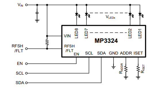 Application Circuit Diagram - Monolithic Power Systems (MPS) MP3324 8-Channel White LED Drivers